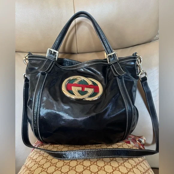 GUCCI Black Dialux Britt Hobo In EUC - Picture 1 of 13